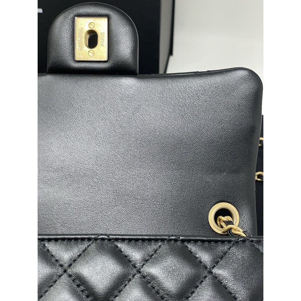 CHANEL 22S Black Mini Rectangle Pearl Crush Braid Gold Ball Flap Bag Unused - Picture 13 of 16